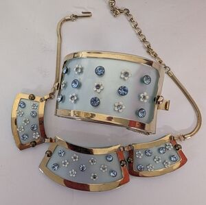 Vintage Ice Blue Rhinestone Lucite Jewelry Set